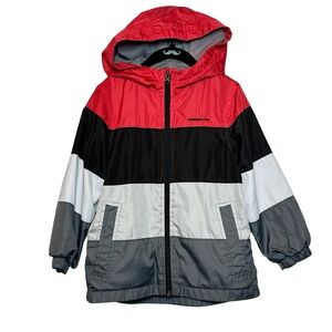 London Fog Little Boys Black Red Gray Striped Hooded
Windbreaker Jacket Size 4